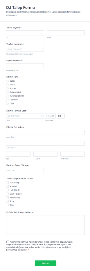 DJ Talep Form Şablonu