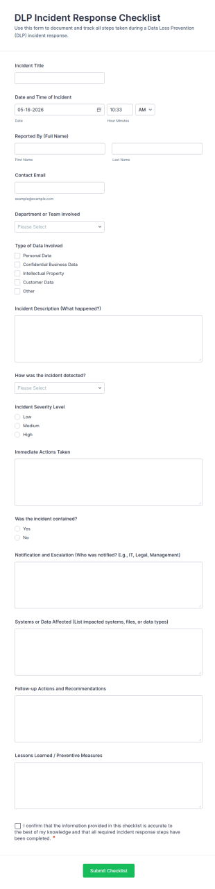 DLP Incident Response Checklist Form Template