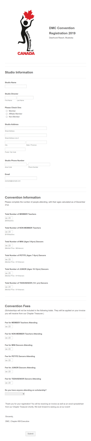 DMC Studio Convention Registration Form Template