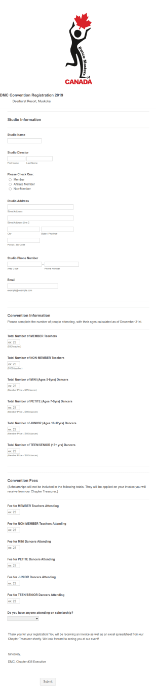 DMC Studio Convention Registration Form Template