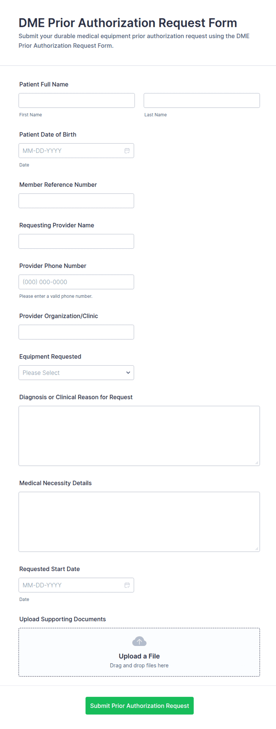 DME Prior Authorization Request Form Template | Jotform