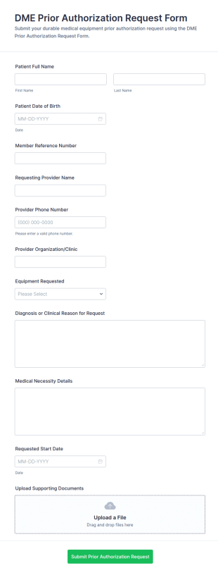 DME Prior Authorization Request Form Template