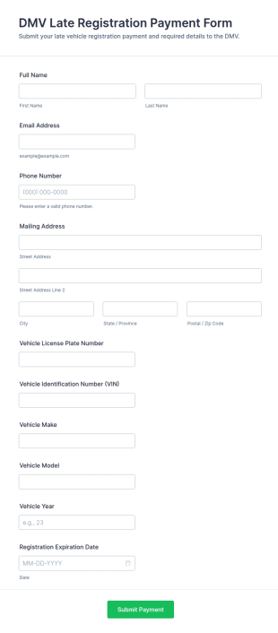 DMV Late Registration Payment Form Template