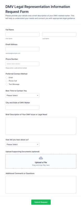 DMV Legal Representation Information Request Form Template