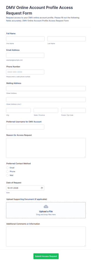 DMV Online Account Profile Access Request Form Template