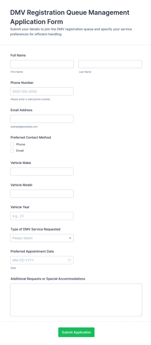 DMV Registration Queue Management Form Template