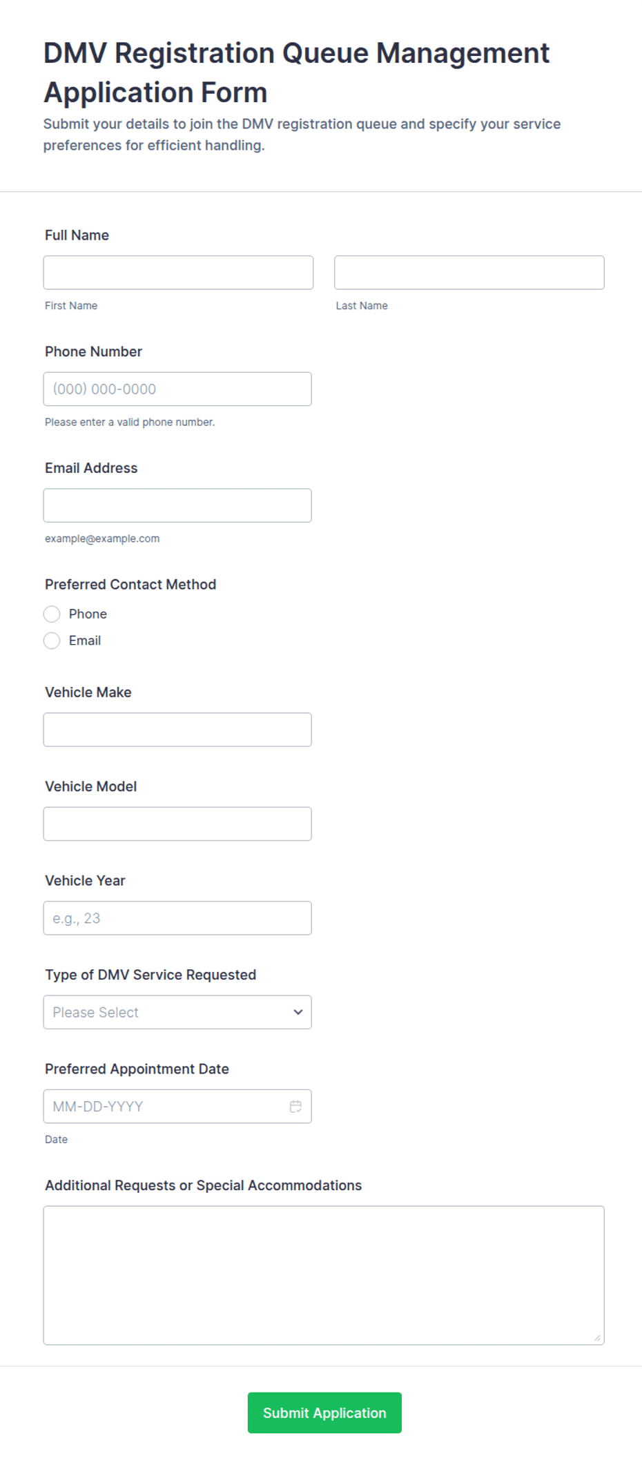 DMV Registration Queue Management Form Template | Jotform