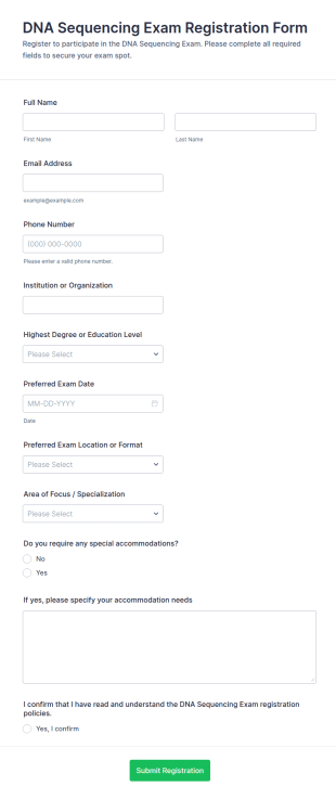 DNA Sequencing Exam Registration Form Template