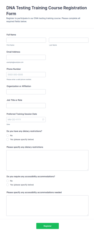 DNA Testing Training Course Registration Form Template