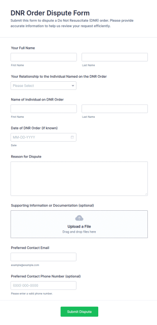 DNR Order Dispute Form Template