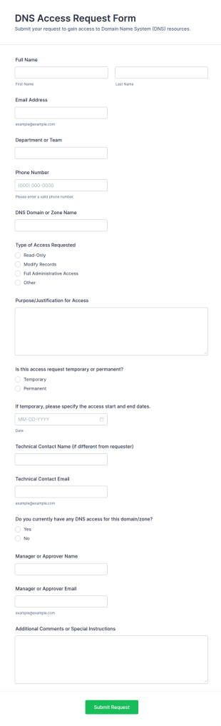 DNS Access Request Form Template