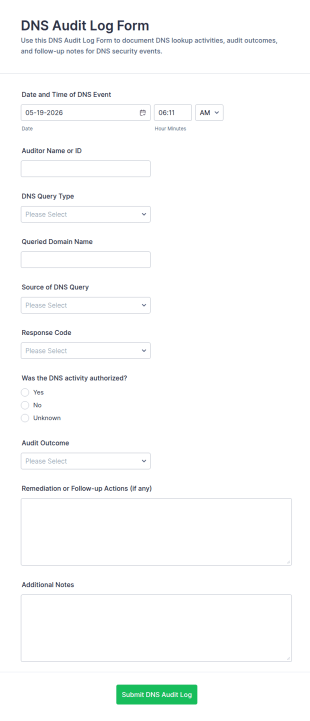 DNS Audit Log Form Template