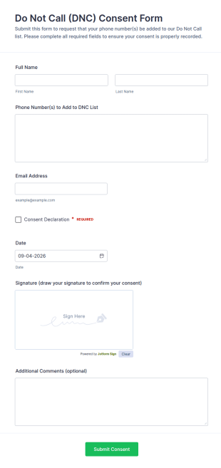 Do Not Call (DNC) Consent Form Template