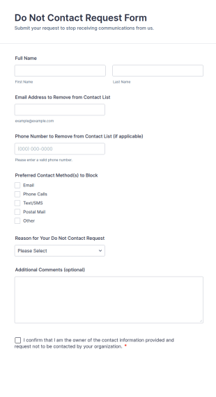 Do Not Contact Request Form Template