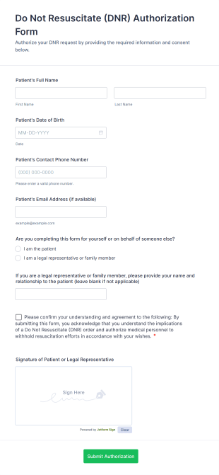 Do Not Resuscitate (DNR) Authorization Form Template