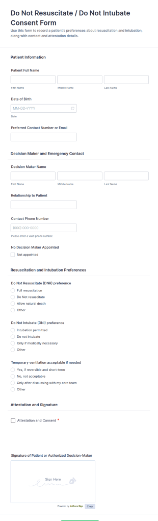 Do Not Resuscitate / Do Not Intubate Consent Form Template