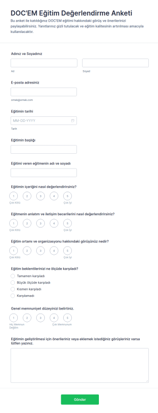 DOC'EM Eğitim Değerlendirme Anketi Form Şablonu