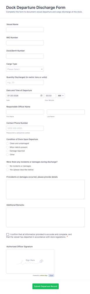Dock Departure Discharge Form Template