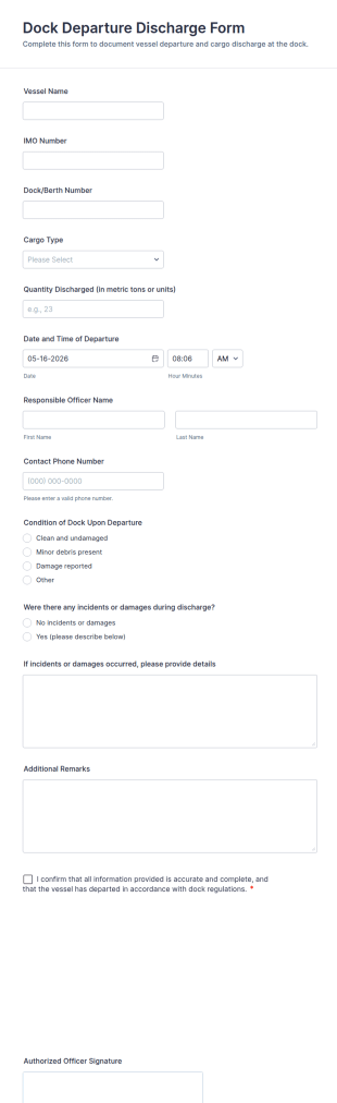 Dock Departure Discharge Form Template