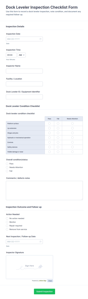 Dock Leveler Inspection Checklist Form Template