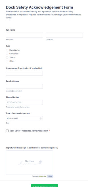 Dock Safety Acknowledgement Form Template