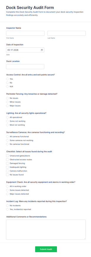 Dock Security Audit Form Template