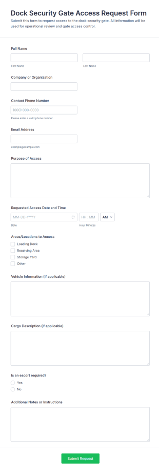 Dock Security Gate Access Request Form Template