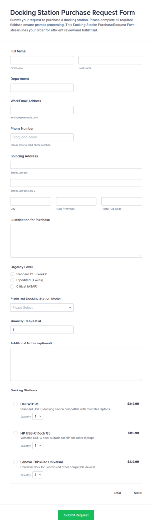 Docking Station Purchase Request Form Template