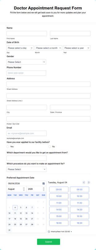 Online Doctor Appointment Form Template