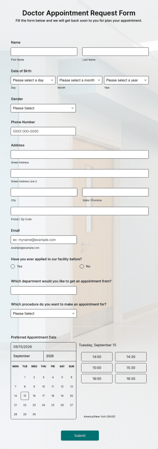 Online Doctor Appointment Form Template