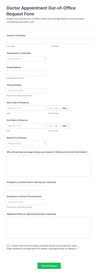 Doctor Appointment Out Of Office Request Form Template