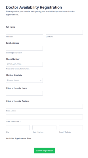 Doctor Availability Registration Form Template