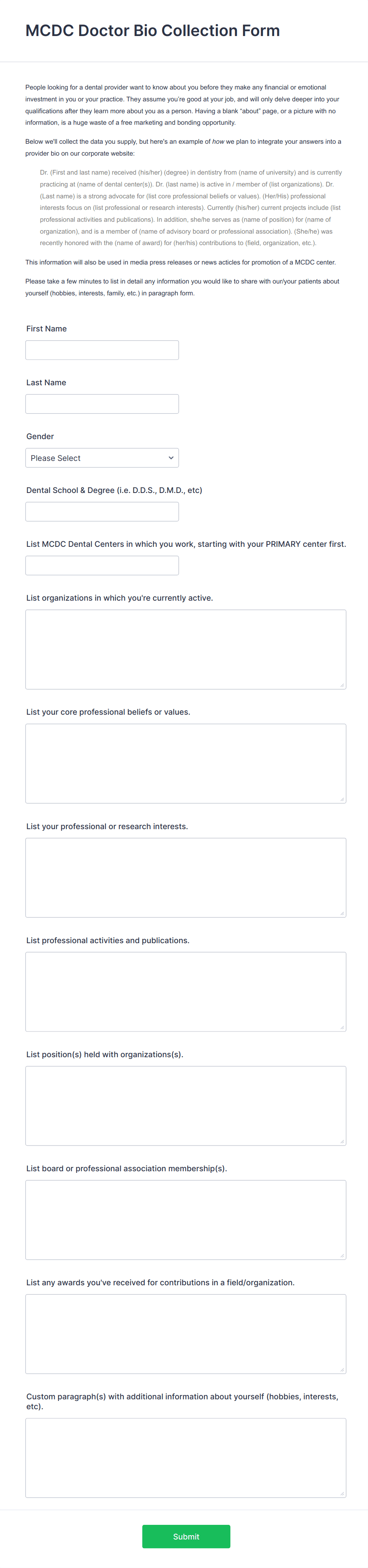 Doctor Bio Collection Form Template | Jotform