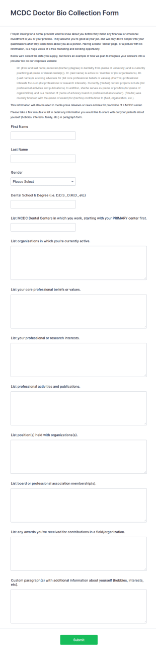 Doctor Bio Collection Form Template