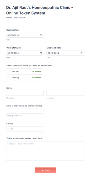 Doctor Clinic Online Token System Form Template