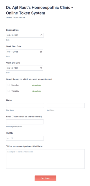 Doctor Clinic Online Token System Form Template