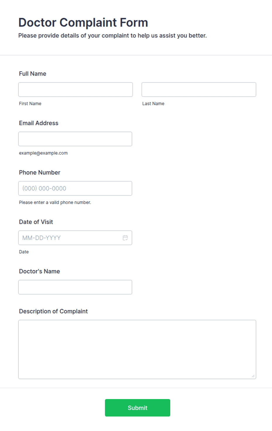 Doctor Complaint Form Template | Jotform