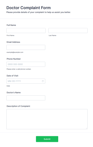 Doctor Complaint Form Template