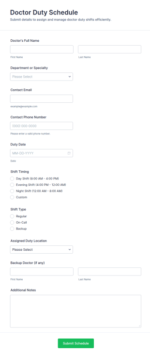 Doctor Duty Schedule Form Template