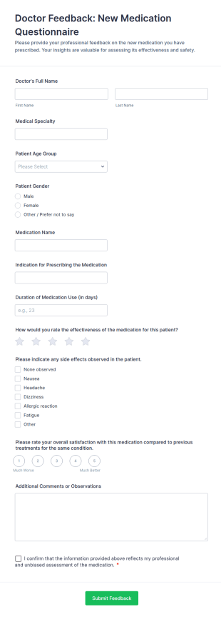 Doctor Feedback: New Medication Questionnaire Form Template