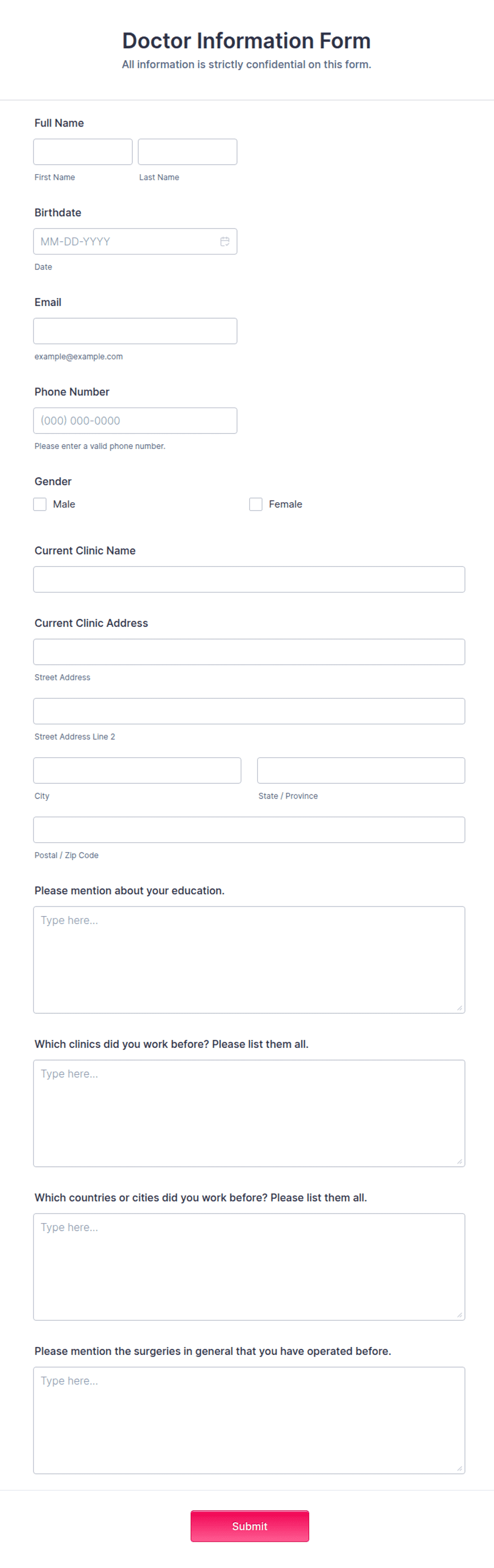 Doctor Information Form Template | Jotform