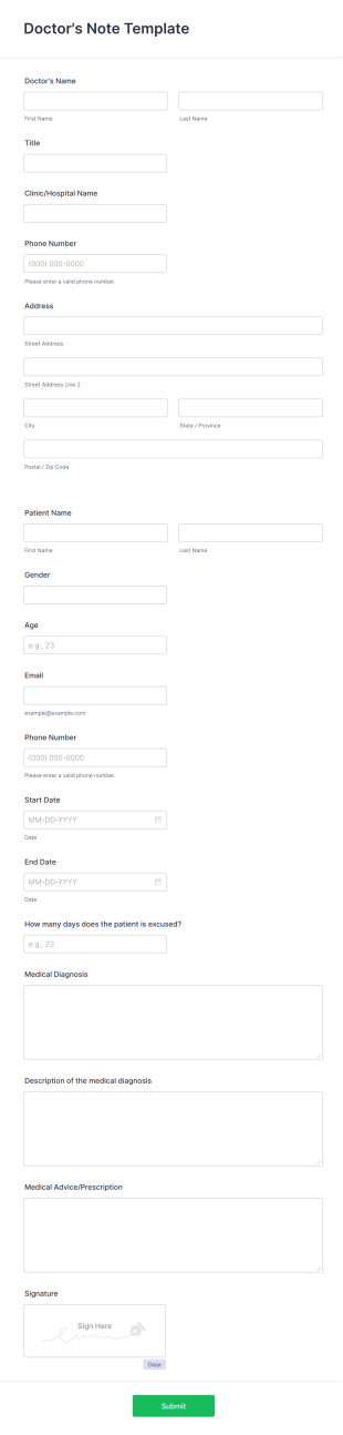 Doctor Note Form Template