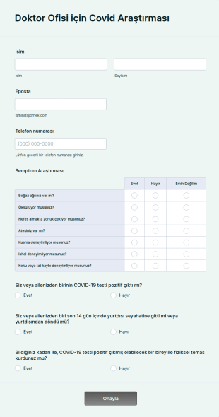 Doctor Ofisleri Için Covid Araştırması Form Şablonu