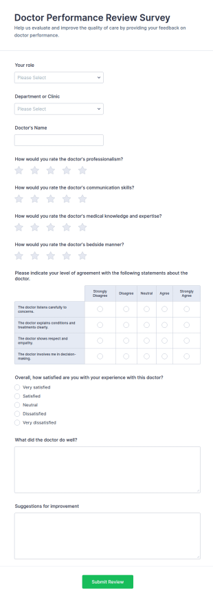 Doctor Performance Review Survey Form Template