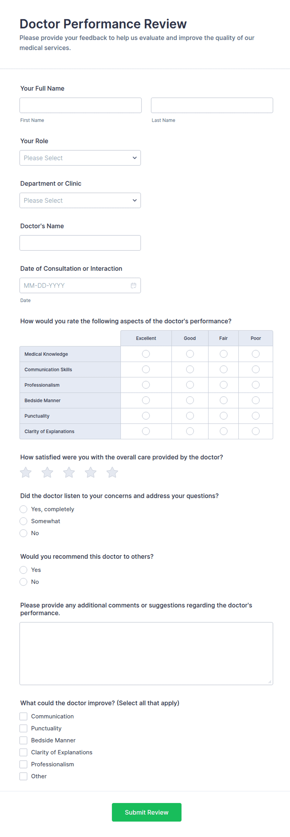 Doctor Performance Review Form Template | Jotform
