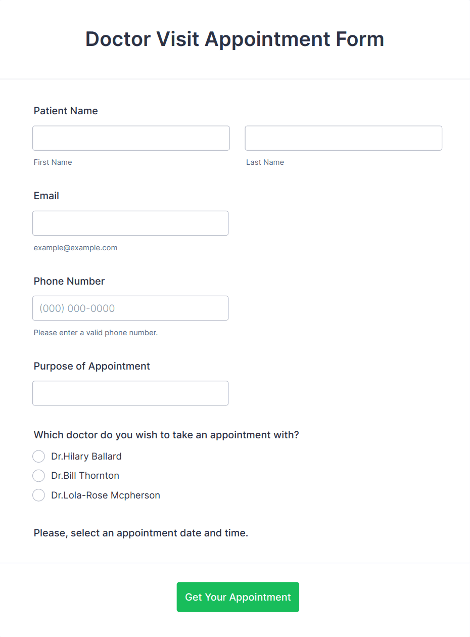 Doctor Visit Appointment Form Template | Jotform