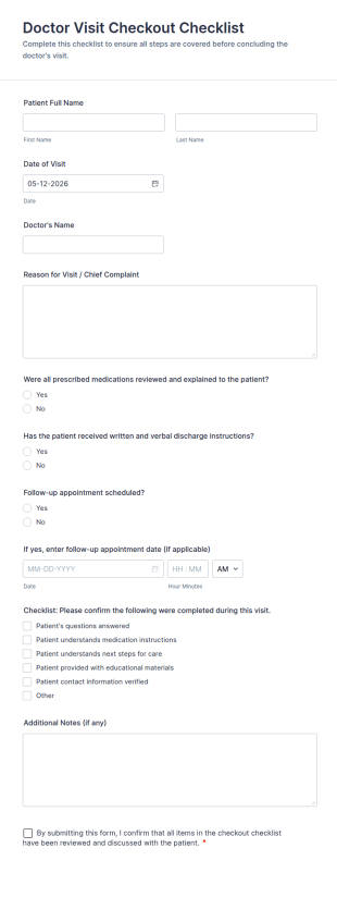 Doctor Visit Checkout Checklist Form Template