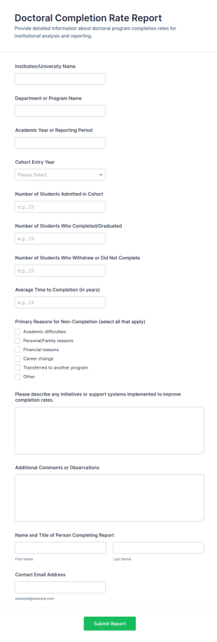 Doctoral Completion Rate Report Form Template