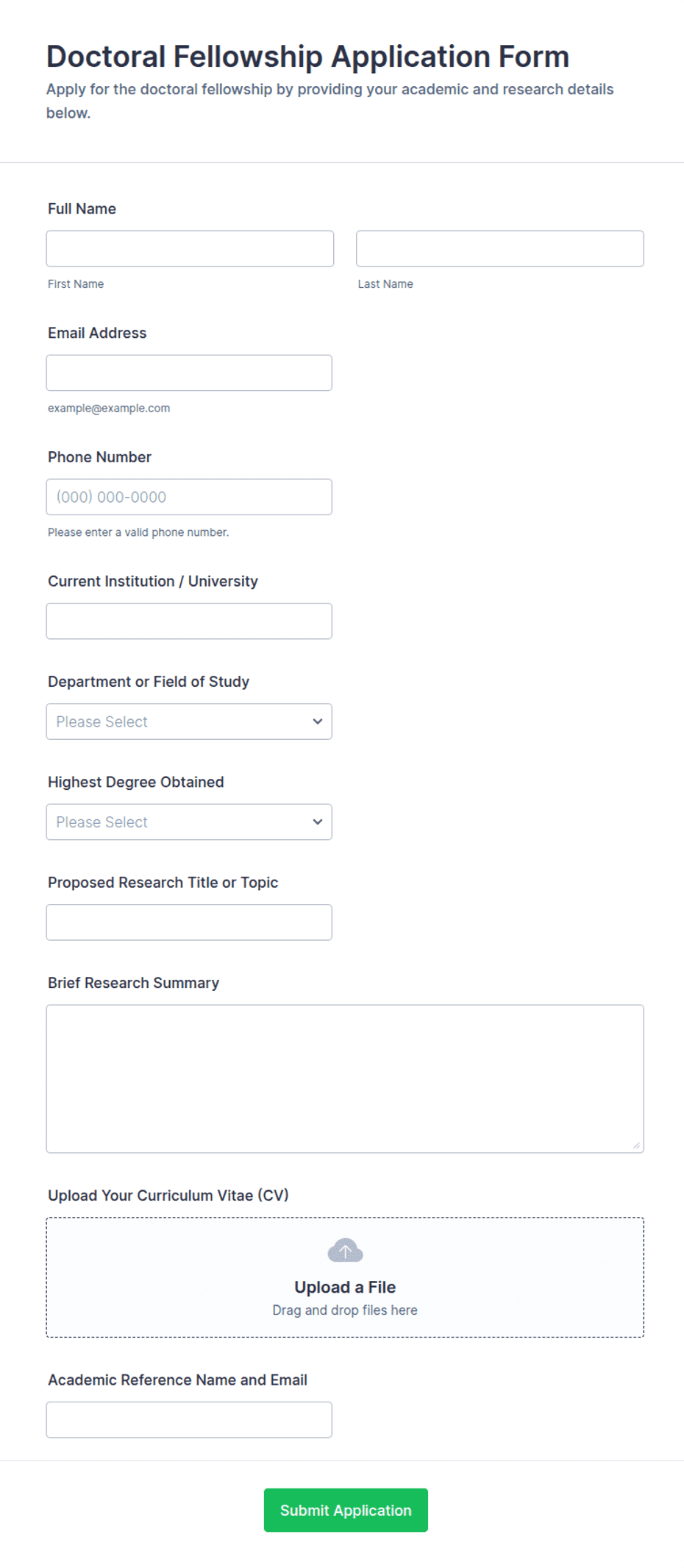 Doctoral Fellowship Application Form Template | Jotform