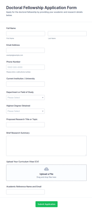 Doctoral Fellowship Application Form Template